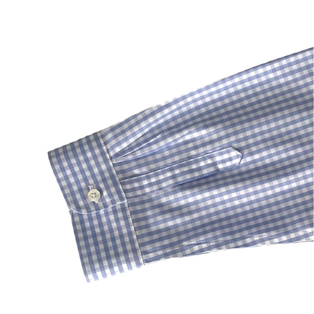 🩵 L.L.Bean Ladies Sz M Wrinkle Resistant Light Blue Gingham 3/4 Sleeved Blouse - Picture 5 of 16